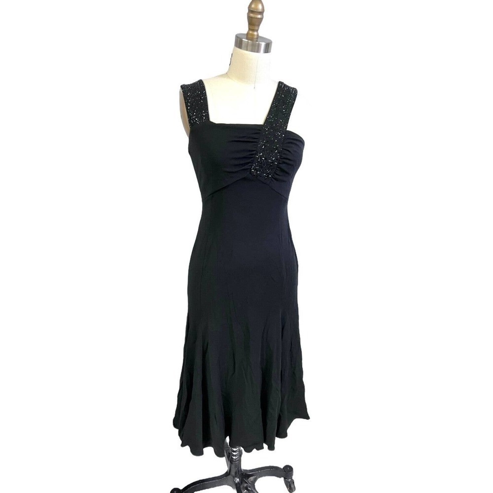 Armani Collezioni Womens LBD Black Cocktail Dress Size 6 Beaded Square Neck